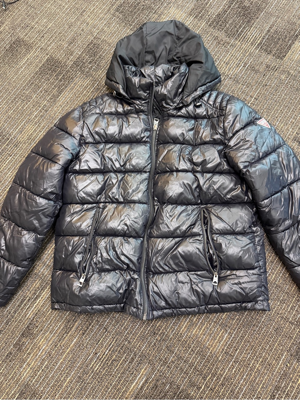 Guess Black Quilted Puffer Jacket with Hood